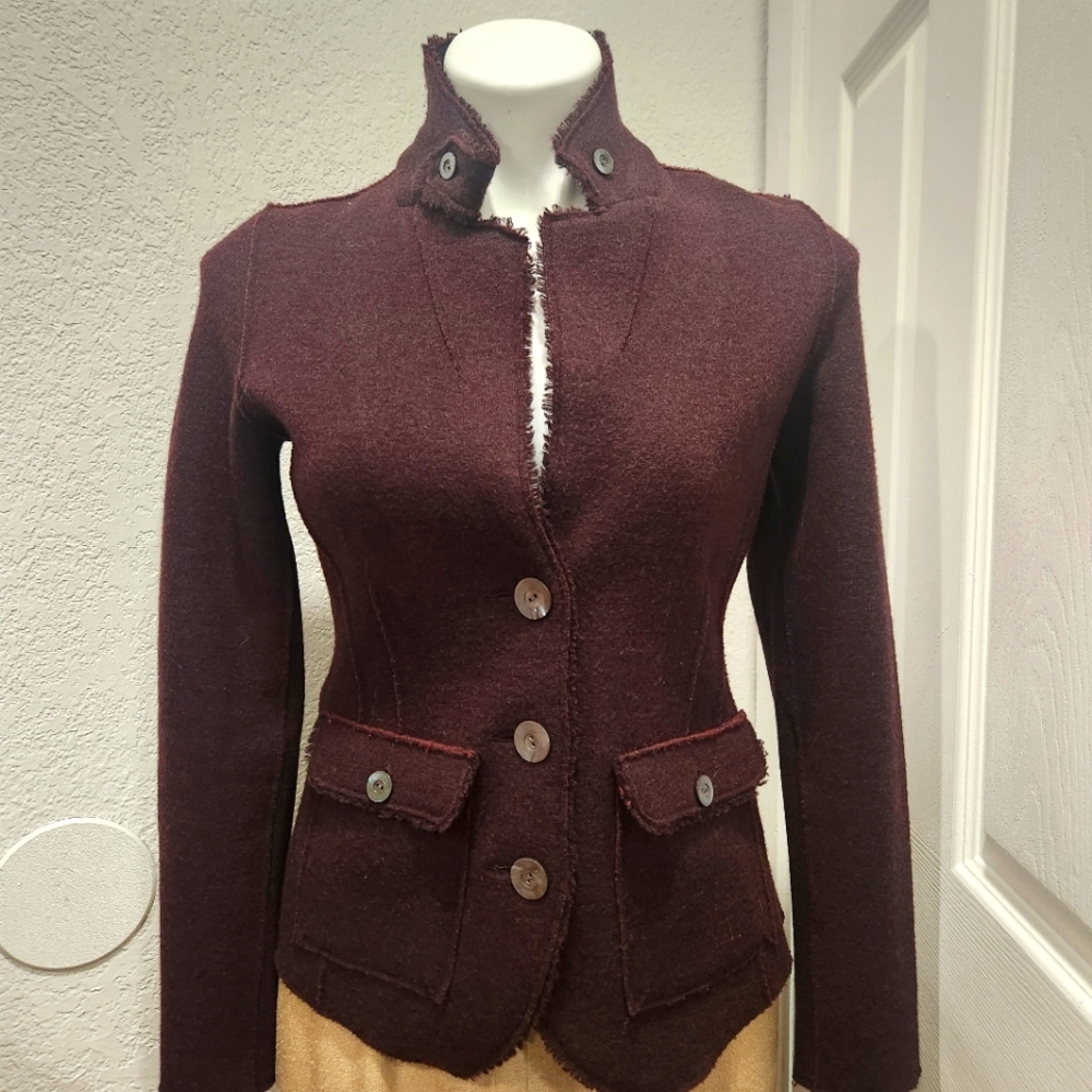 Eileen Fisher felted double knit wool jacket Blazer XS Maroon